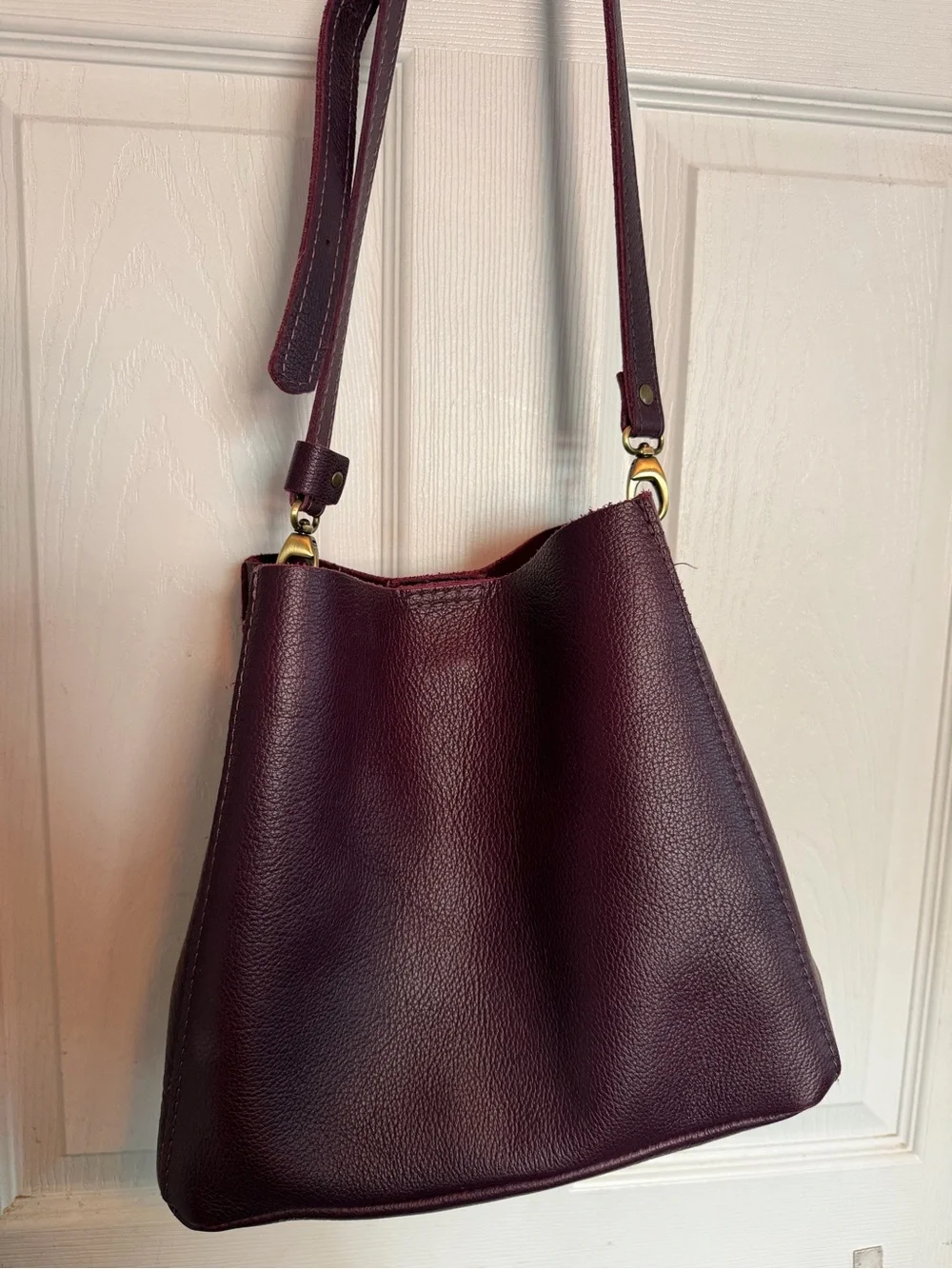 Portland Leather Butterfly Bucket Bag in Plum - Picture 1 of 3